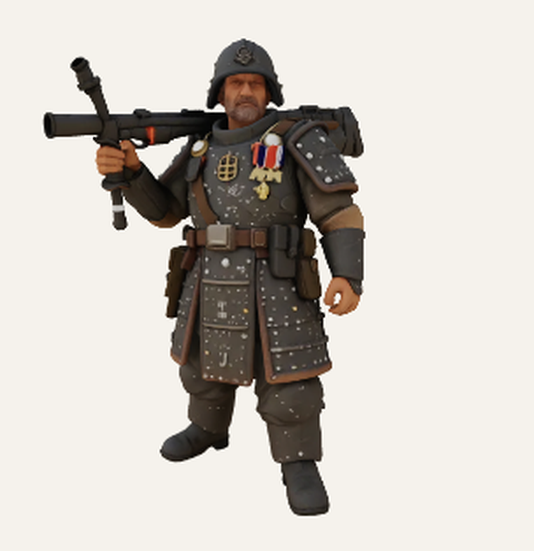 Veteran with Dual-Barrel Weapon